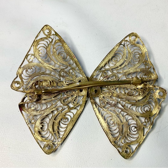 Antique Filigree Bow Brooch Large Size - Picture 4 of 6